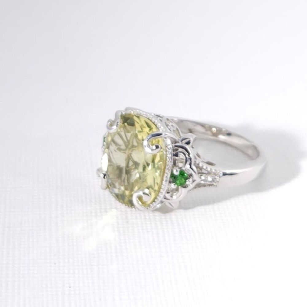 Yellow Quartz 13 Carats Ring with Chrome Diopside Size 9 - Picture 6 of 14